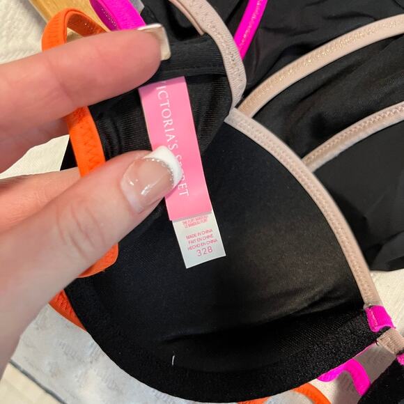 Victoria's Secret Black Neon Stripe Hipster Bikini Size Small/32B - Picture 2 of 7